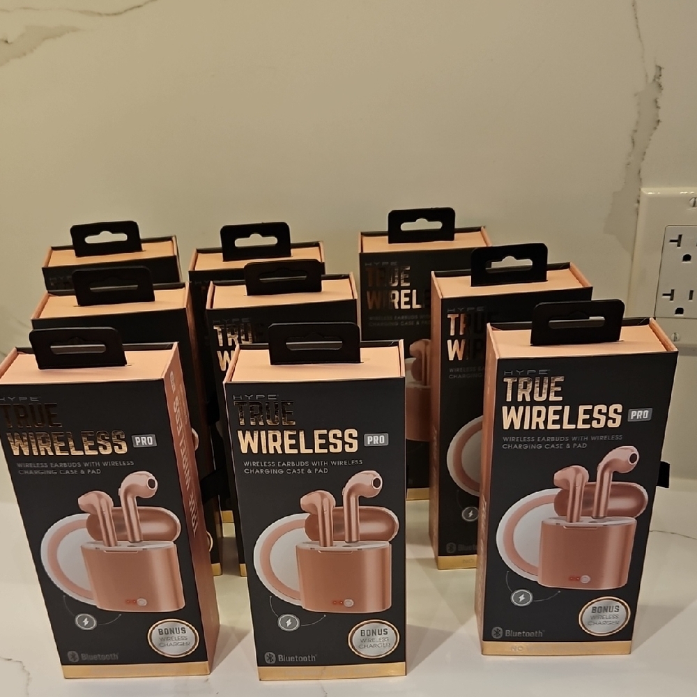 New in Box - Lot of 9 HYPE True Wireless Pro Earbuds w/ Wireless Rose Gold